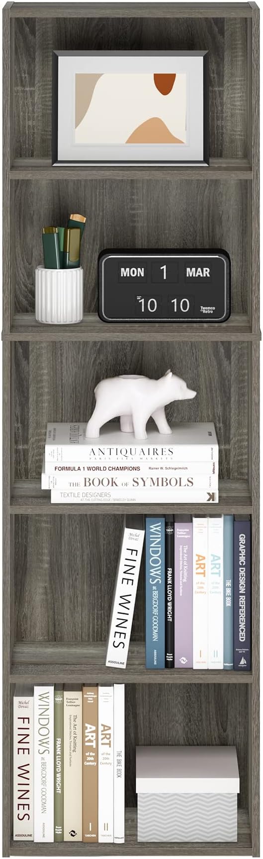 Furinno LUDER Book Shelf, 5-Tier Bookshelf, Bookcase with Open Shelves, 9.4 x 15.8 x 52, Easy Assembly, for Living Room, Bedr