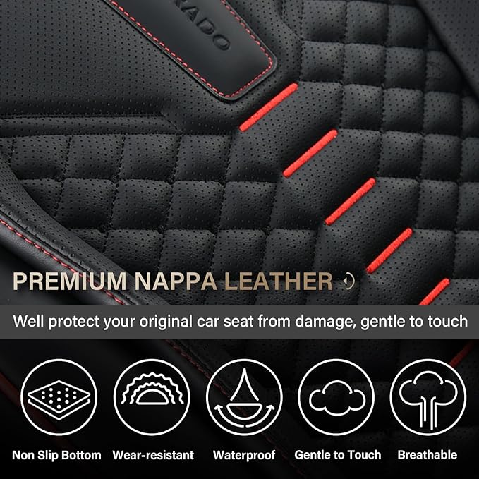 Coverado Car Seat Covers, Front Seat Cover, Waterproof Nappa Leather Seat Covers for Cars, 2 Pack Car Seat Protectors, Driver