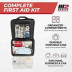 M2 BASICS Premium 300 Piece Professional First Aid Kit, 40 Unique Items, Durable Carry Bag for Home, Car, Business, Travel & 