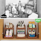 Bamboo Under Sink Organizer and Storage, 2 Pack Pull Out Cabinet Organization, 2 Tier Vertical Slide Out Undersink Storage Sh