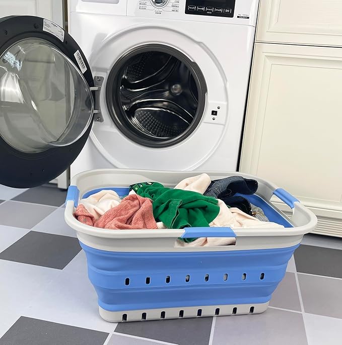 SAMMART 42L (11 gallon) Collapsible Plastic Laundry Basket - Foldable Pop Up Storage Container/Organizer - Space Saving Hampe