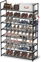 Hsscblet 8 Tiers Metal Shoe Rack,Adjustable Shoe Shelf Storage Organizer with Hooks,Stackable Boot & Shoe Storage,for Entrywa
