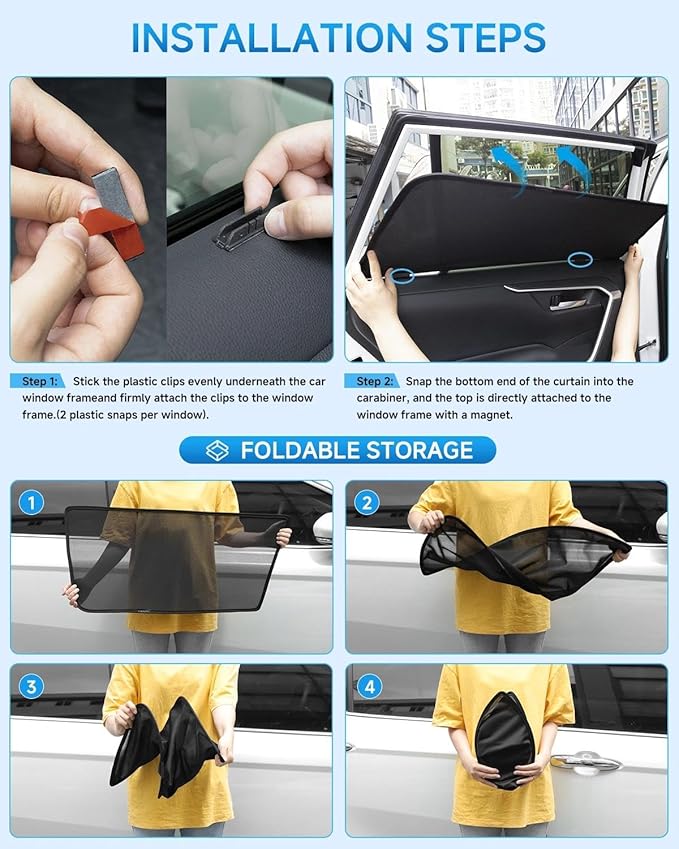 Car Window Shades for Honda Civic(2022-2025), 4-Pack Rear Window Sun Shades for Baby – Breathable Mesh, UV & Heat Blocker, Privacy Protection for Camping, Travel, Sleep & Nursing