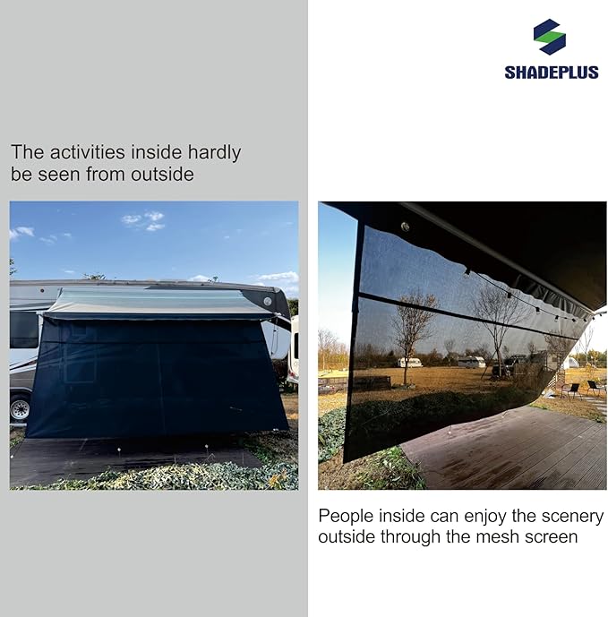 RV Awning Side Shade 9'X7',Black Mesh RV Awning Sun Shade Screen,Universal Trailer Sunshade Screen with Complete Kits,Improves Shadow and Privacy.