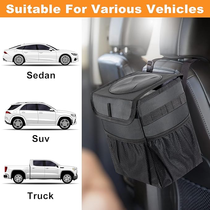 Car Trash Can Pack of 2 Foldable Garbage Bin Leakproof 2.3 Gallons Car Trash Bag Black