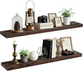 Floating Wall Shelf 48x6.8x1.7 Inch – Solid Wood Shelf in Walnut Finish – Extra Long Wall Mounted Rustic Display Shelf for Li