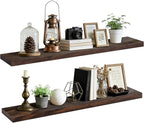 Floating Wall Shelf 48x6.8x1.7 Inch – Solid Wood Shelf in Walnut Finish – Extra Long Wall Mounted Rustic Display Shelf for Li