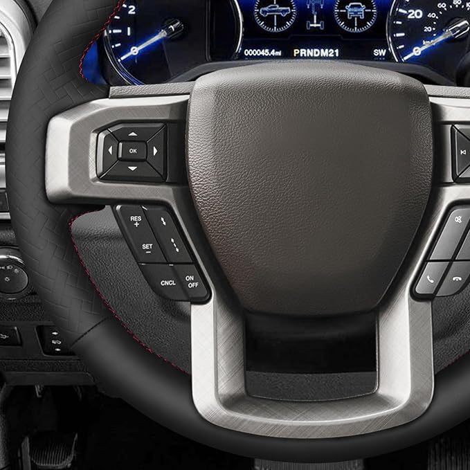 MEWANT DIY Black Smooth Woven Embossed Faux Leather Steering Wheel Cover for Ford F150 F250 F350 Expedition 2018-2021