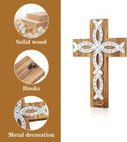 OKSQW Wall Cross Retro Catholic Wooden Hanging Baptism Crosses with Unique Metal Cross Spiritual Religious Cross with Hook 12