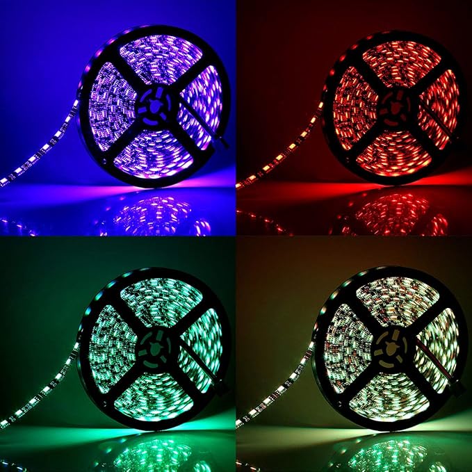 SUPERNIGHT LED Strip Lights, 16.4FT 5M SMD 5050 Waterproof 300LEDs RGB Color Changing Flexible LED Light Strip for Bedroom, TV Back Lighting, Christmas, Valentine's Day (Black PCB)