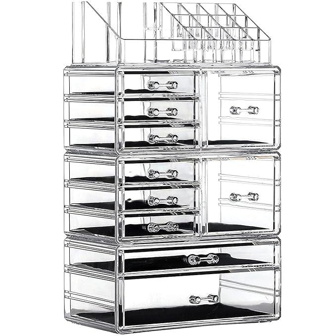 Cq Acrylic 4 Pack Clear Makeup Storage, Stackable 10 Drawer Organizer for Vanity, Jewelry, Hair Clip, Beauty & Skincare Produ