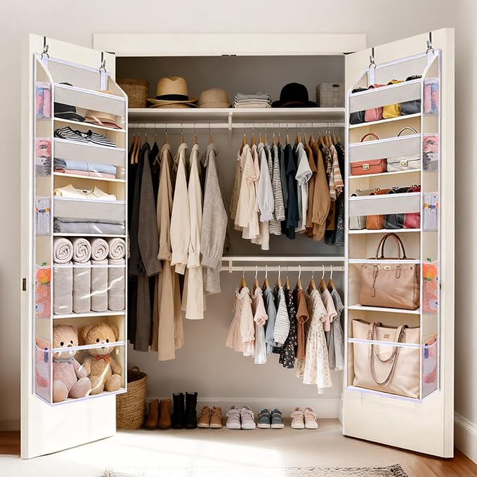 5 Tiers Over the Door Organizer with 10 Mesh Side Pockets, 44 lbs Weight Capacity Closet Hanging Storage Organizer with Large