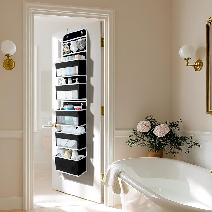 LAMU 6-Tier Over The Door Organizer, Swing - Proof Closet Door Organizer, Flexible 1 Split into 2 Over The Door Storage Organ