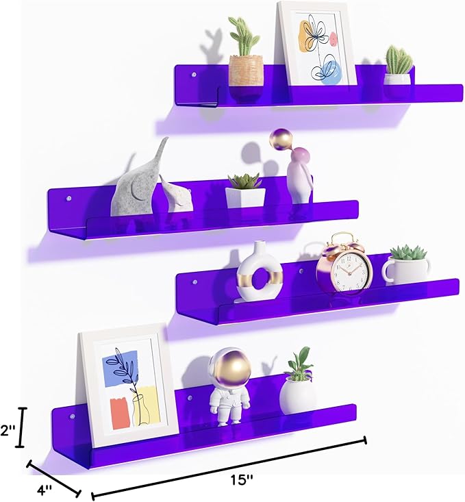 upsimples Acrylic Shelves for Wall Decor, 15" Display Shelf Perfume Organizer for Bathroom, Bedroom, Living Room, Floating Bo