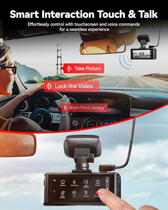 REDTIGER 4K HDR Dash Cam Front and Rear, STARVIS 2 Sensor, 5.8GHz WiFi APP, 3.18" Touchscreen, Voice Control, 128G Card Inclu