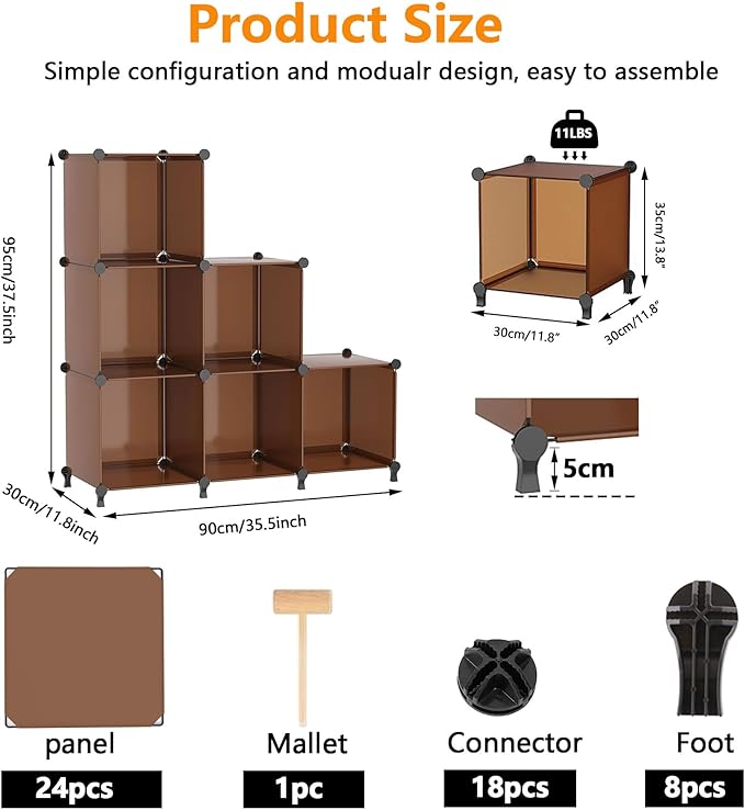 AWTATOS Cube Storage Organizer, Storage Cubes Shelves Bookshelf, 6 Cube Closet Organizers and Storage, DIY Stackable Plastic 