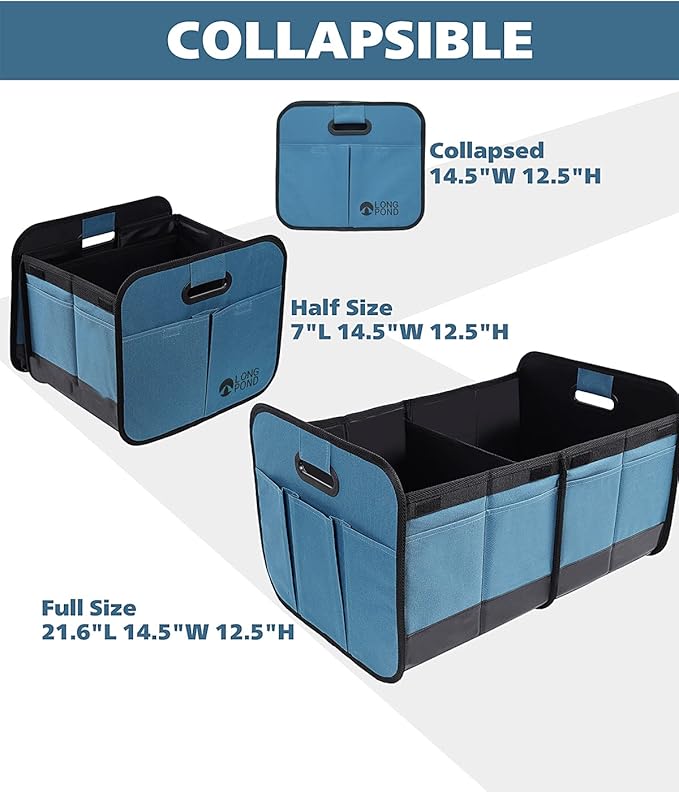 Long Pond Car Trunk Organizer, Storage for SUVs or Sedans, Foldable Cargo Containers with 9 Pockets and Reinforced Handles,
