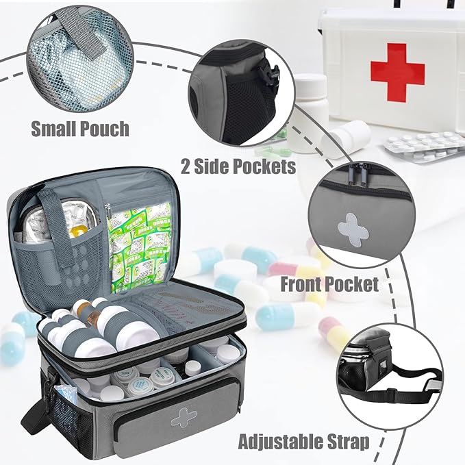 GDNasist Medicine Storage Bag, Medical Bag Pill Bottle Organizer for Emergency, Medicine Box Empty with Small Portable Pouch,
