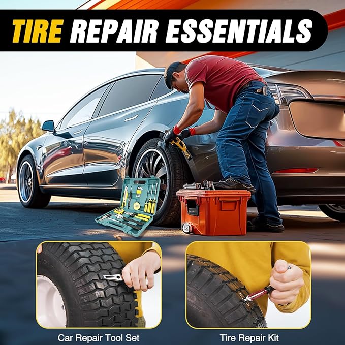 Nilight Car Emergency Kit with Jumper Cable Air Compressor Tire Repair Essential Tools First Aid Alligator Connector Electric