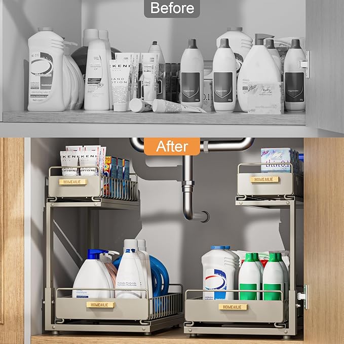 Under Sink Organizer, High Adjustable 2 Tier Under Kitchen Sink Organizer, Multi-Purpose Storage Shelf for Kitchen Bathroom C