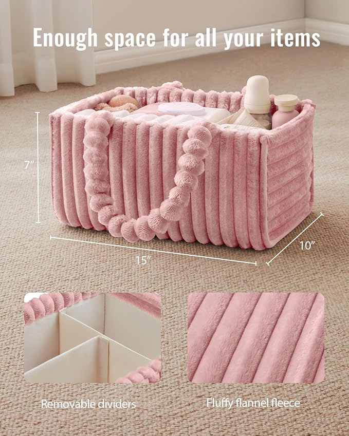 Blissful Diary Flannel Diaper Caddy Organizer, included Gift Packaging, Cozy Nursery Storage Basket, Gift for Baby Shower, Ne