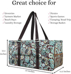 NGIL Extra Large Utility Tote Reusable Grocery Organizing Bag Oversized Collapsible for Storage, Picnic,Car, Beach (Teal Paisley-Brown)