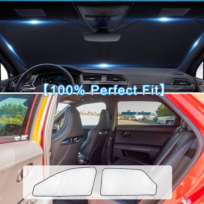 KMF 6pcs Thicken Sun Shades for Hyundai Ioniq 5 Accessories 2022-2025 2026, Custom Fit Full Car Window Covers Sunshade for Windshield Side Rear, Sun UV Block and Blackout Privacy for Camping Outdoor