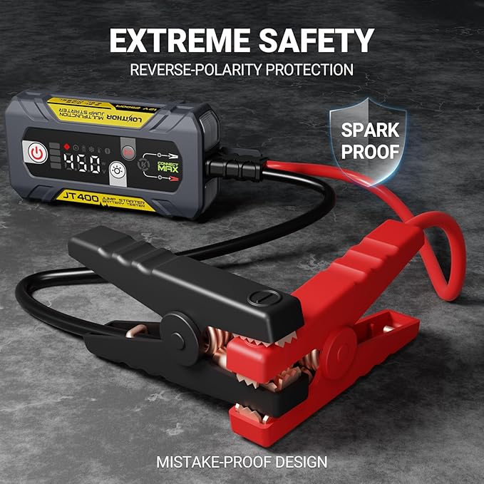 LOKITHOR JT400 12V Jump Starter and Battery Tester 2-in-1, 2500A Battery Jumper Starter Portable for Up to 8.5L Gas &