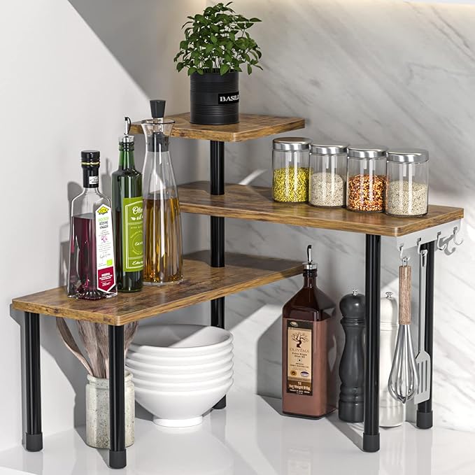 JayRex Countertop Organizer Organization, 3 Tier Moveable Corner Shelf Organizer for Kitchen, Bathroom, Spice Rack, Coffee Ar