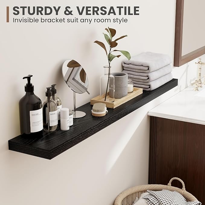 72 Inch Floating Shelves, 8 Inch Deep Floating Shelves for Wall, Hanging Shelf with Invisible Brackets, Deep Shelves for Bath