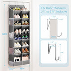 Yecaye 8 Tier Over the Door Shoe Organizer of Deep 16 Compartments, 50lbs Load Shoe Rack for Door in Oxford Holds 16-24 Pairs