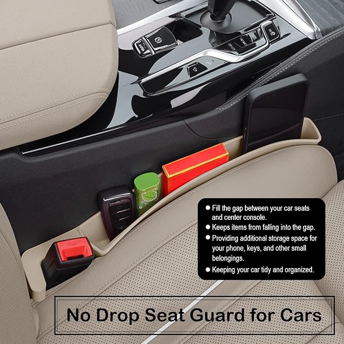 Car Seat Gap Filler Plug Strip with Storage Slot, Automotive Side Seat Organizer or Catcher Fill The Gap Between Seat & Console, Universal Auto Storage Box Inserts for Phone Coins Wallets Keys, Beige