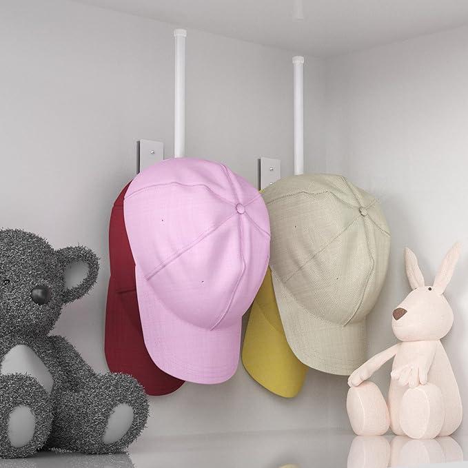 2 Pack White Hat Racks for Baseball Caps, Stainless Steel Hat Organizer for Baseball Cap, Hat Holder Storage Organizer, Hat H