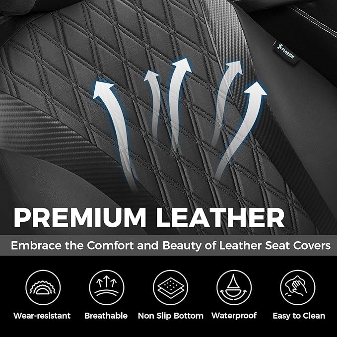 FLORICH Seat Covers Full Set, Leather Seat Covers for Cars, Waterproof Car Seat Protector Breathable, Front and Rear Seat Cov