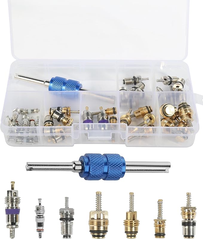 40PCS AC Schrader Valve Kit,AC Valve Core Removal Tool,Car Accessories AC Valve Core Kit,AC Schrader Valve Removal Tool,Autom