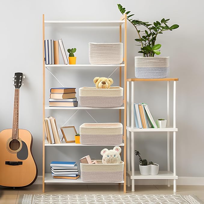 COMFY-HOMI 11.5"x7.5"x4.7" Storage Baskets for Organizing | Cotton Rope Woven Basket | Toy Storage Bin Box | Basket for Shelv