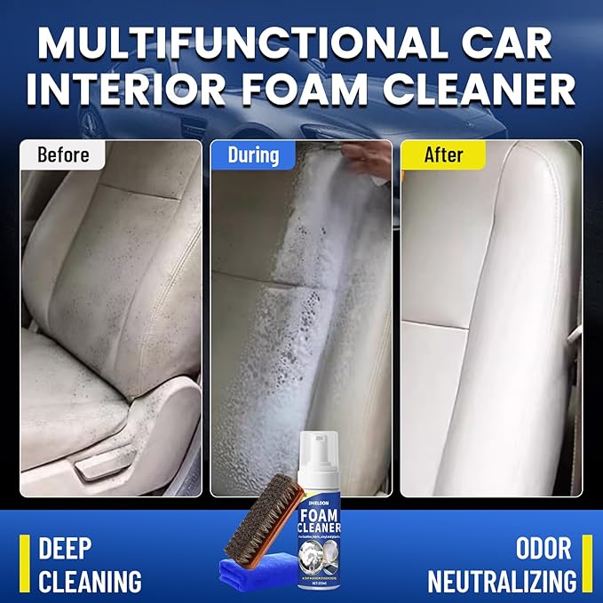 Car Interior Cleaner Kit Multifunctional Foam Cleaner, Clean Cars Seat Carpet Upholstery with Detailing Brush & Towel Deep In