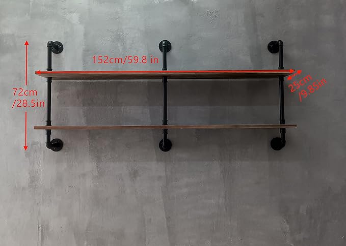 Floating Shelves for Wall Laundry Room Shelves Bookshelf Industrial Pipe Shelving Shelf Real Wood Planks 60 inch Rustic Wall 