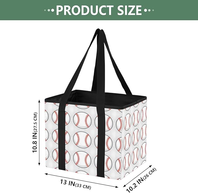 Baseball Reusable Grocery Bags Large Shopping Tote Bag with Reinforced Bottom Board, Water Resistant Foldable Storage Bags fo
