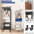 Foldable Portable Wardrobe On Wheels, Freestanding Garment Rack, with Magnetic Door 2000lbs, Heavy Duty Clothes Rack, for Bed