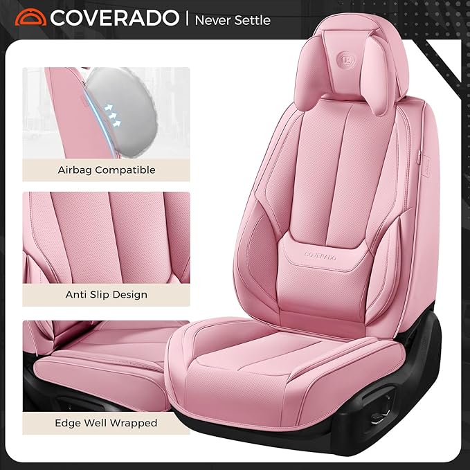 Coverado Seat Covers Full Set, 5 Seats Seat Covers for Cars, Waterproof Nappa Leather Car Seat Covers with Head Pillow, Seat 