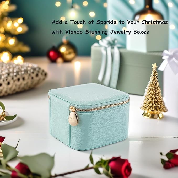 VLANDO Travel Jewelry Box Organizer – Portable PU Leather Jewelry Case with 6/8/12 Zippered Pouches, Compact Storage for Earr