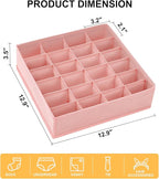 Sock Organizer 4 Pack - 24 Cell Foldable Underwear & Sock Storage, Drawer Organizer for Ties, Belts. (Pink)