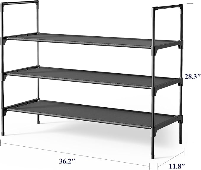 Kitsure Shoe Rack - 3-Tier Shoe Organizer, Shoe Rack for Closet, Entryway, Bedroom, Easy- Assembly Storage Shelf with Side Ha