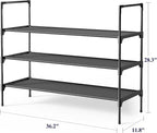 Kitsure Shoe Rack - 3-Tier Shoe Organizer, Shoe Rack for Closet, Entryway, Bedroom, Easy- Assembly Storage Shelf with Side Ha