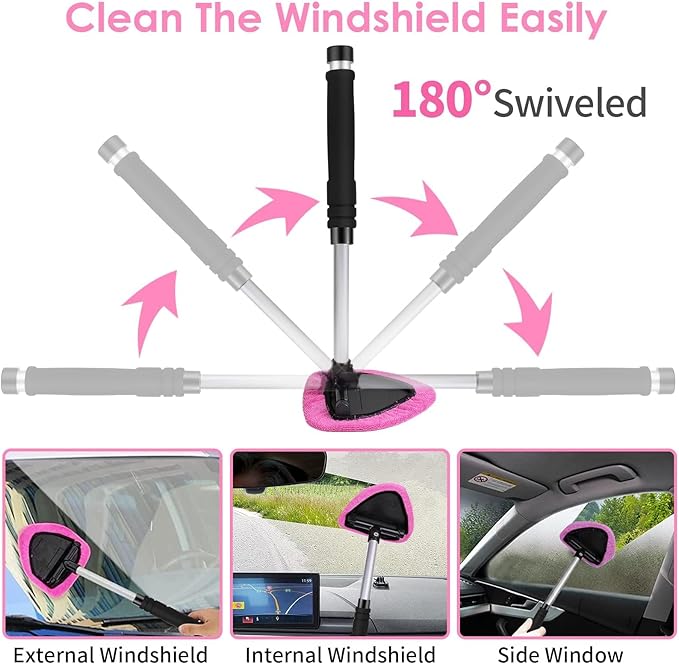 Viewsun 17pcs Car Cleaning Kit, Pink Car Interior Detailing Kit with High Power Handheld Vacuum, Detailing Brush Set, Windshi