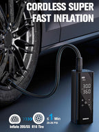 GOOLOO GT150 Tire Inflator Portable Air Compressor，4X Faster 150PSI Cordless Air Pump for Car Tires with Tire Pressure Gauge, Smart Electic Tire Pump with Auto-Shutoff for Pickup, Motor, Bike，Balls