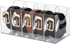 Belt Organizer - Clear Stackable Belt holder for Closet and Drawer Storage - 5 Compartments with Removable Dividers, Multi-Pu