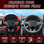 Soft Leather Steering Wheel Cover with Breathable Design and Anti-Slip Grip, Specially Designed for 14.5-15.2 inch Circular S