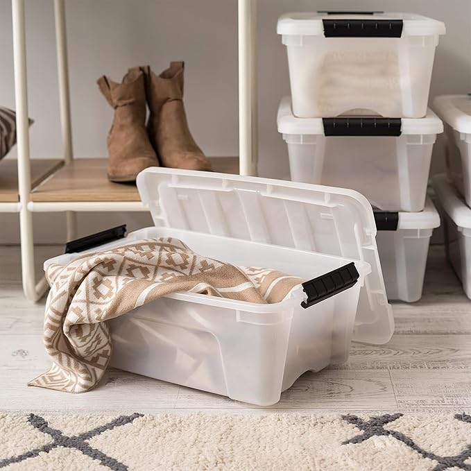 IRIS USA 13 QT Plastic Storage Box with Lid and Latches - 6 Pack - BPA-Free, Discreet Organizing Solution, Durable Nestable S